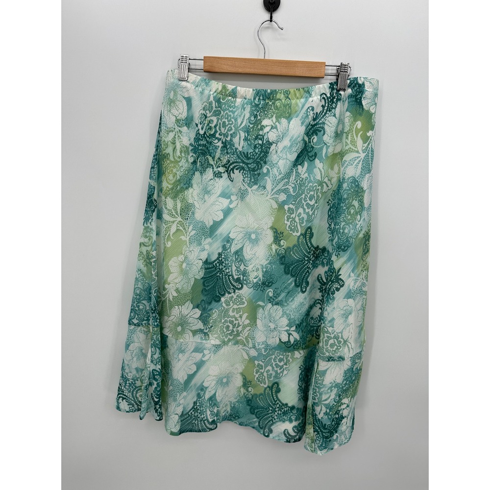 Y2K Fairy Green Floral Lace Midi Skirt Sz 16 Boho Cottagecore Feminine Dainty
